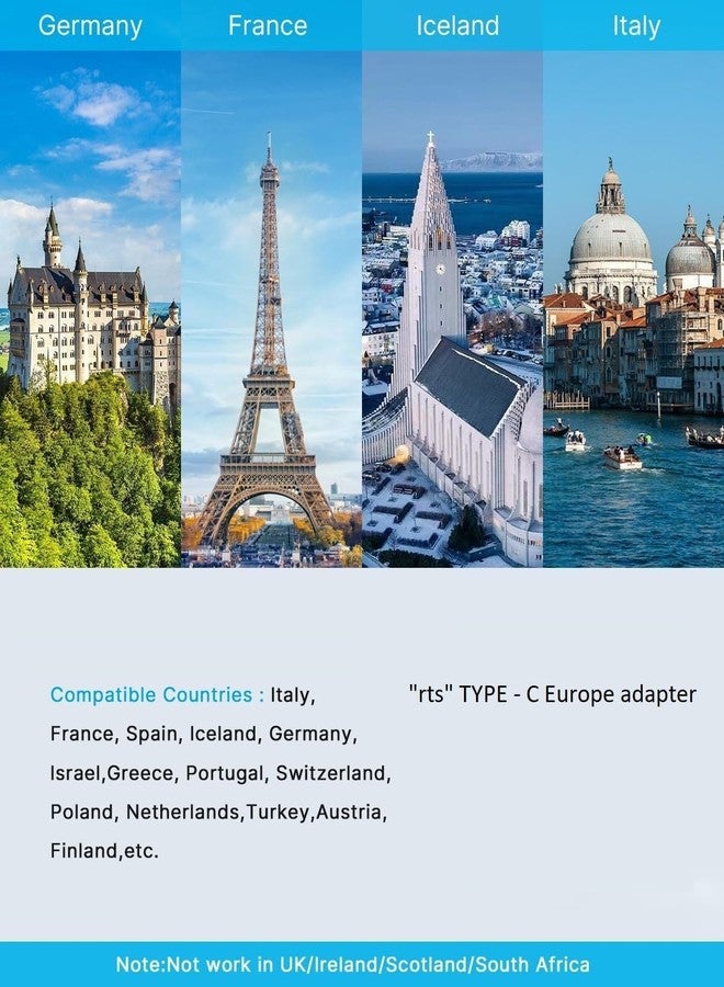 rts Universal Travel Adapter for EU Euro Europe Plug Adapter, Grounded European for Spain Germany France Portugal Greece Russia Netherlands Turkey more for Cell Phones, Laptop Camera Chargers (2 Pack) - Image 5